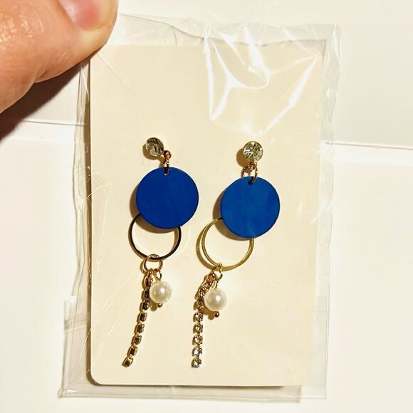 Blue & Gold Dangle Earrings - Picture 4 of 4
